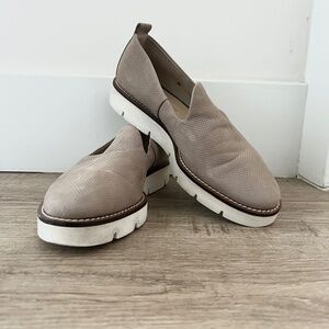 Paul Green Taupe Perforated Slip-On Loafers with White Lug Sole